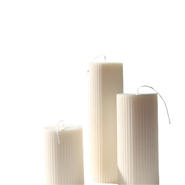 Medium Cream Ribbed Pillar Candle