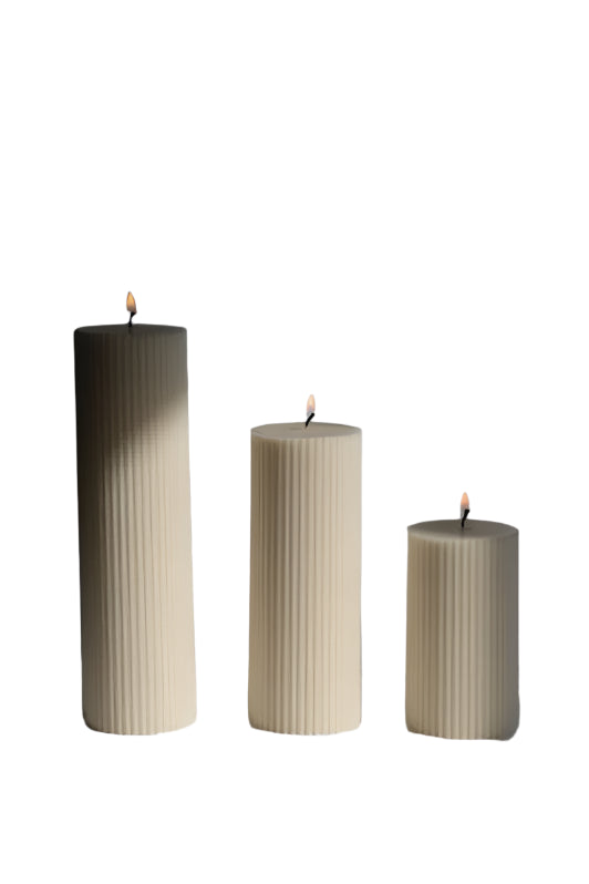 Medium Latte Small Cream Ribbed Pillar Candles